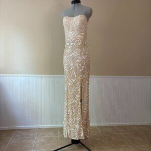 BG Haute Beige Lace & White Sequin  Bridal Dress | Formal Designer Gown | Size 2